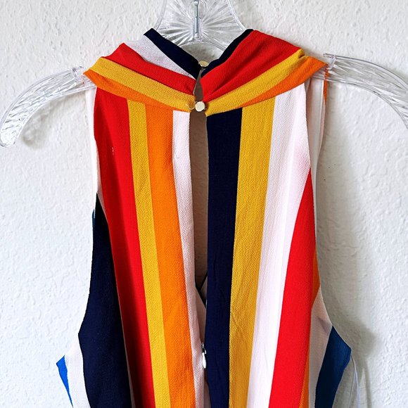 Julia Jordan Color Stripe Hi Lo Sleeveless V Neck Belted Maxi Dress SZ 14 - Picture 3 of 7